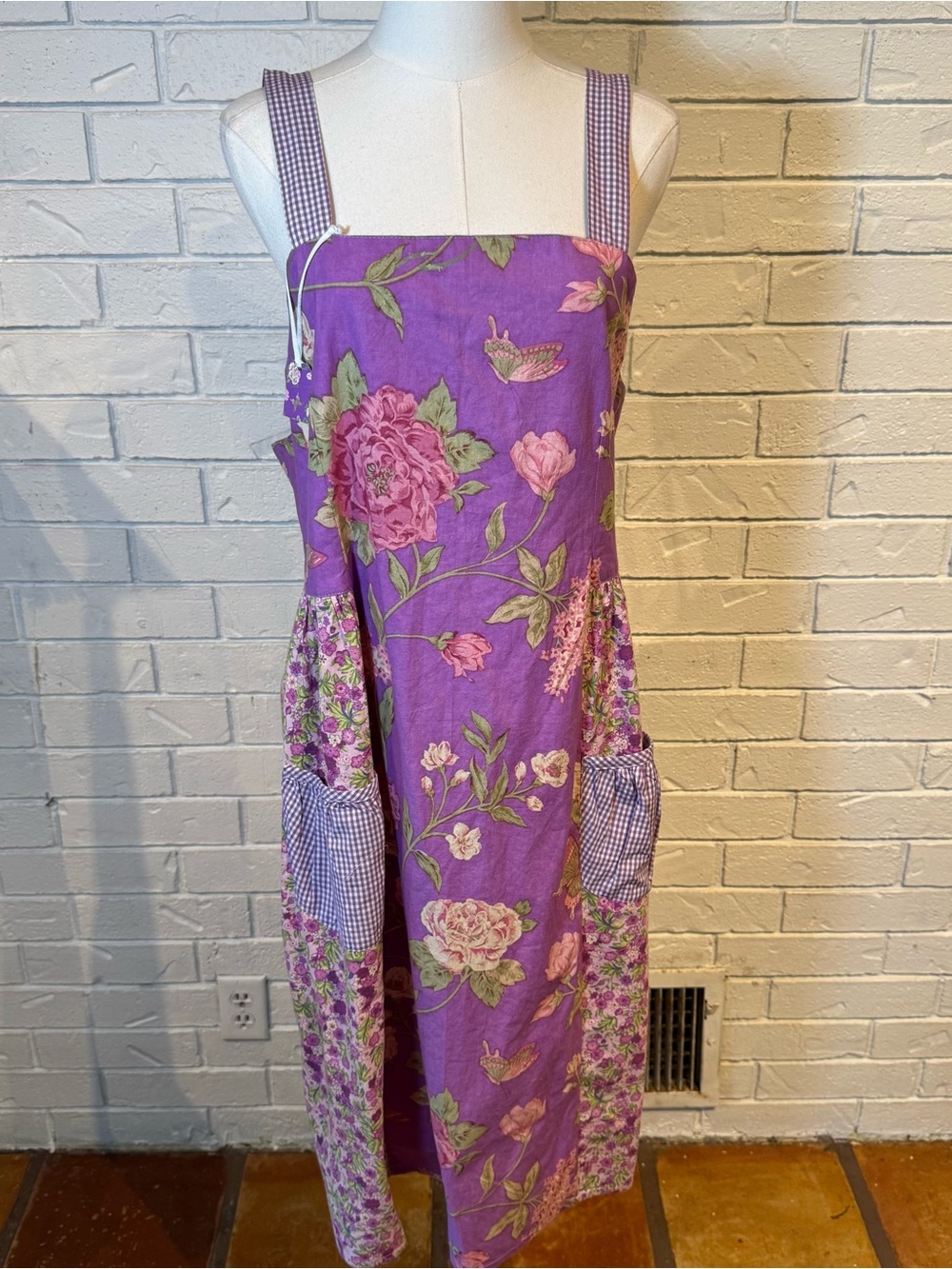 April Cornell Lilac Patchwork Floral Midi Apron NWT